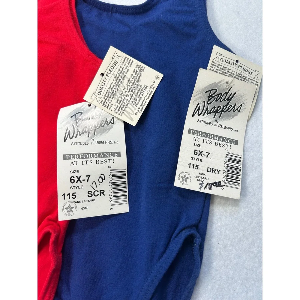 Body Wrappers Girls Tank Leotard Bundle Red Blue Style 115 Size 6X-7 2 Pack